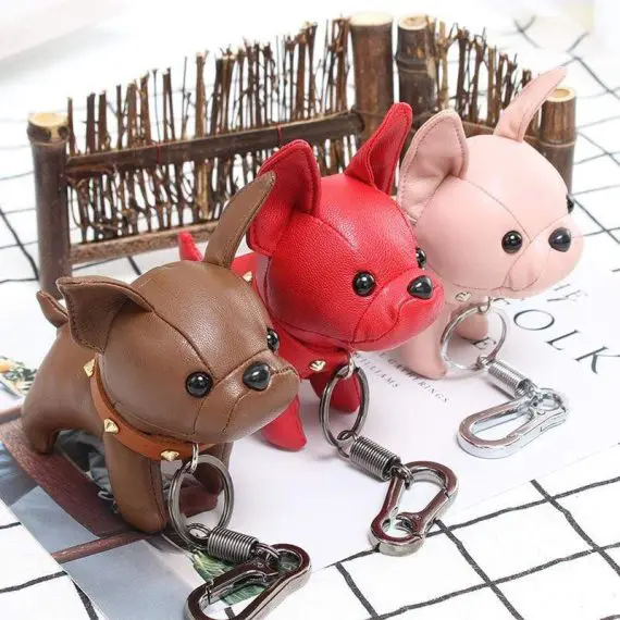 French Bulldog Keychains, SALTY FISH Cute Leather Dog Key Chain