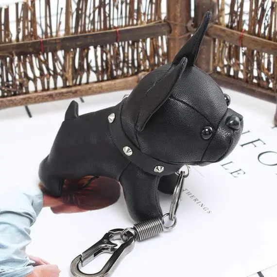 French Bulldog Love PU Leather Keychains Gray