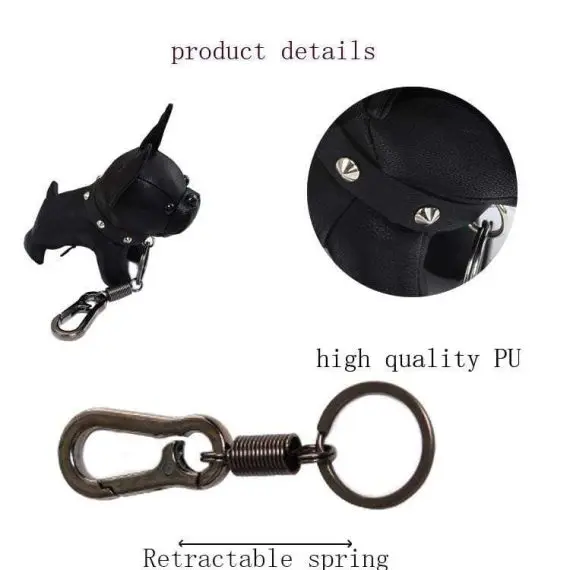 Leather Keychain - Duke the French Bull Dog Leather Charm ( Black