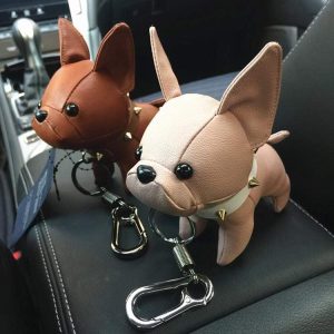 Frenchie Bulldog Leather Keychain