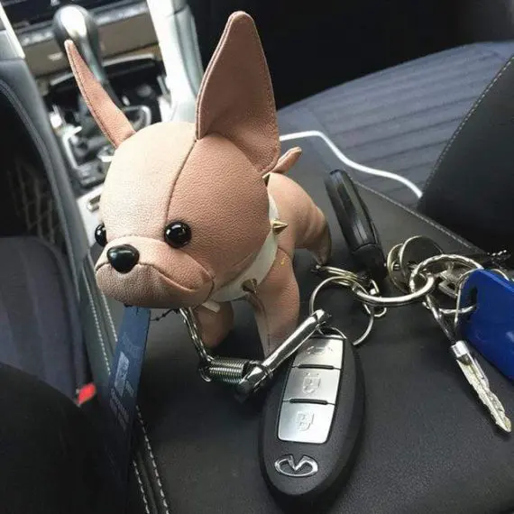 Fashion Dog Keychain Gradient Color French Bulldog PU Leather