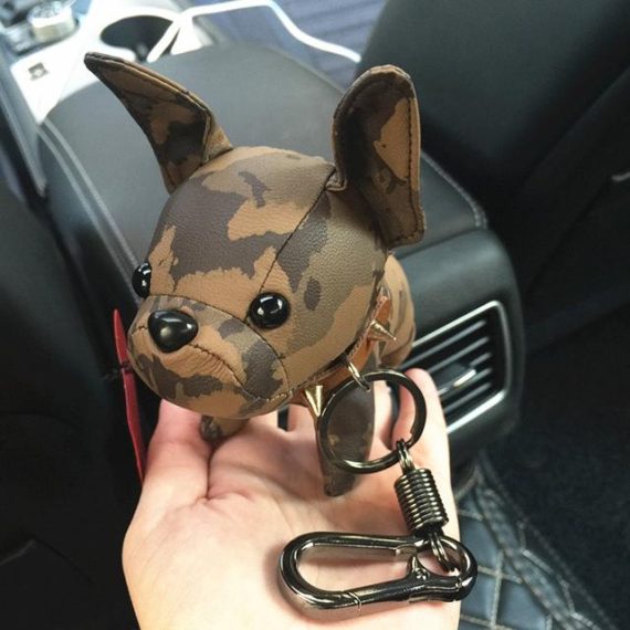 Frenchie Bulldog Leather Keychain