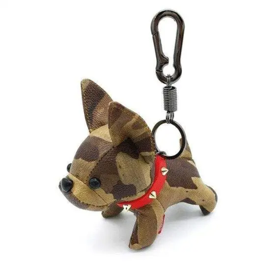 Lv French Bulldog Leather Keychain