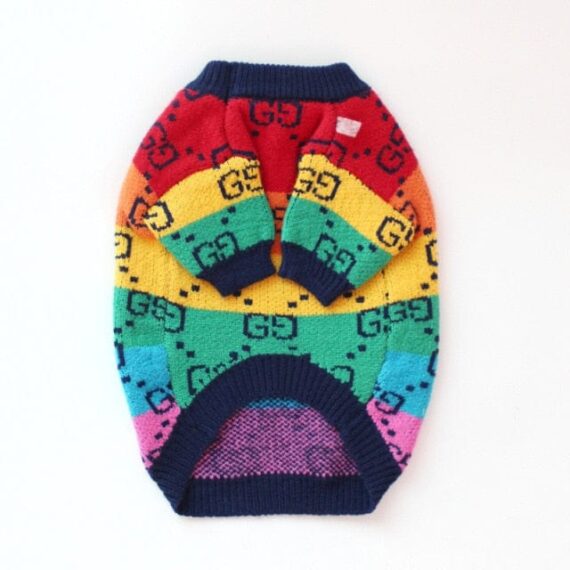 Vibrant Rainbow Knit Frenchie Pullover Sweater