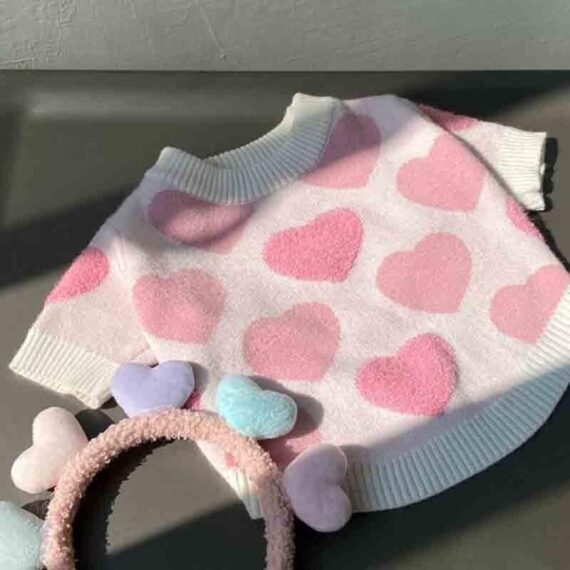 Pink Fuzzy Hearts French Bulldog Sweater