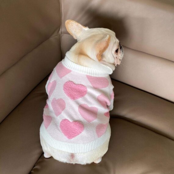 Pink Fuzzy Hearts French Bulldog Sweater
