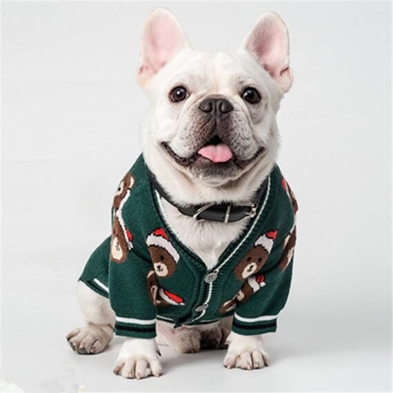 Santa Bear French Bulldog Cardigan